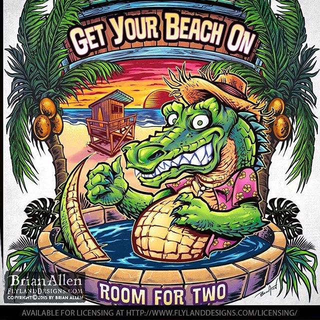 Download T Shirt Template I Illustrated Of A Cartoon Gator Mascot In A Tropical Beach Setting Available For Licensing Illustrated By Brian Allen Flylanddesigns Com Mangastudio Photoshop Illustration Tshirt Art Instaart Instaartist Picoftheday