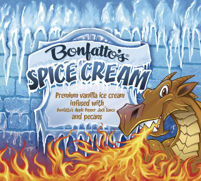 Packaging design illustration of dragons for an ice cream brand