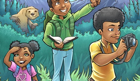 Book cover illustration of kids exploring