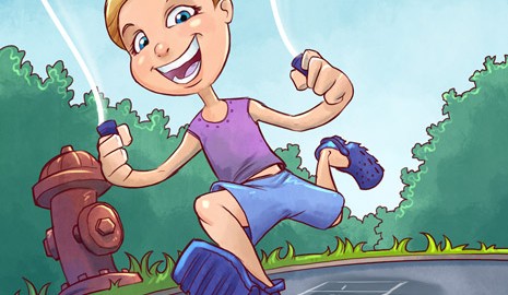 Children's Book illustration of a little girl jumping rope