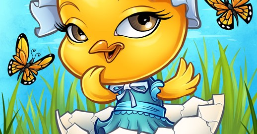 Illustration of a baby chick hatching from an egg