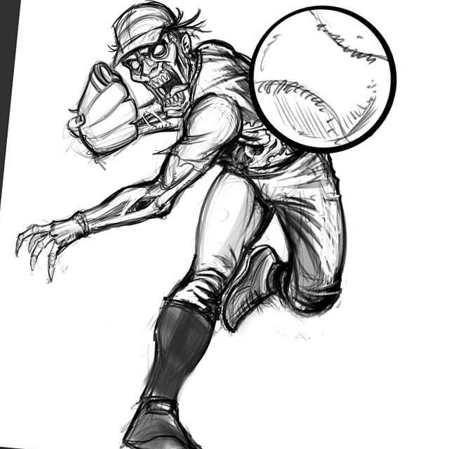 A sketch of a zombie baseball player I did for Great Dane Graphics