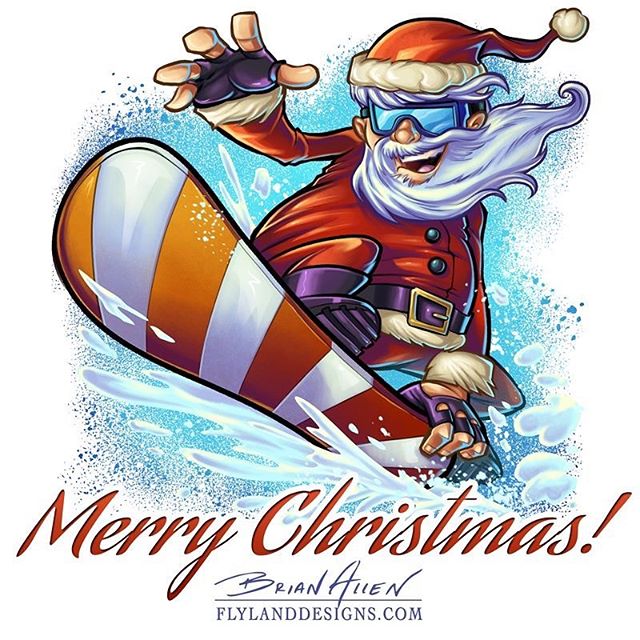 Merry Christmas everyone! Taking some time off with the family - here's a Snowboarding Santa I drew years ago that's always made my jolly.#christmasart #christmascard #santaart #mangastudio #clipstudiopaint #illustration #hireanillustrator #freelanceartist #wacomcintiq
