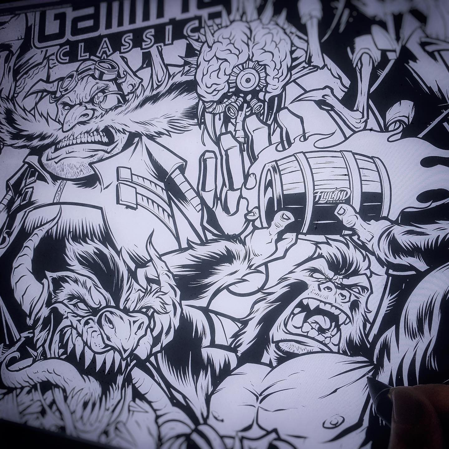 WIP inks for the VIP T-Shirt design for the Midwest Gaming Classic I designed (which was unforutnately canceled because of COVID). Mash-up of famous video game villains.#pinball #midwestgamingclassic #mgc2020 #videogames #arcade #retroarcade #sonicthehedgehog #mario #pinballart