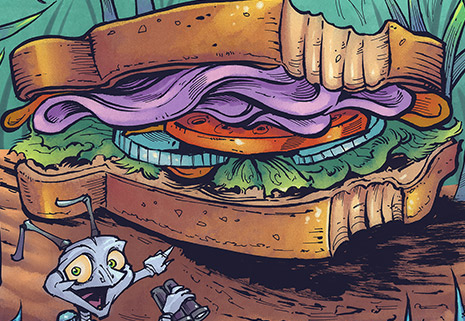 Chlidren’s book illustrations featuring a team of cartoon ant detectives
