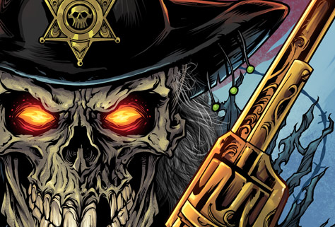 Evil grim reaper with guns.