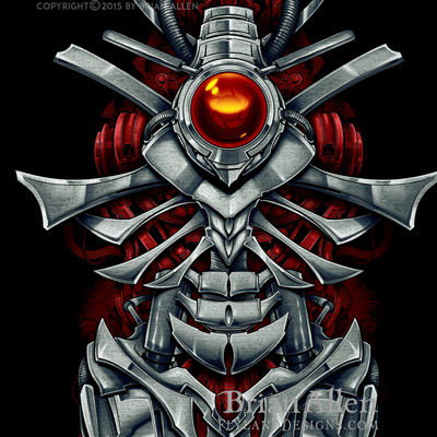 Mechanized metal skeleton illustration for dye-sublimated wrestling singlets.