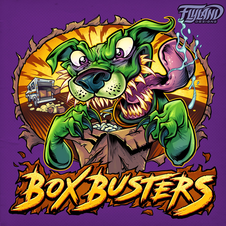 Crazy green dog ripping into box