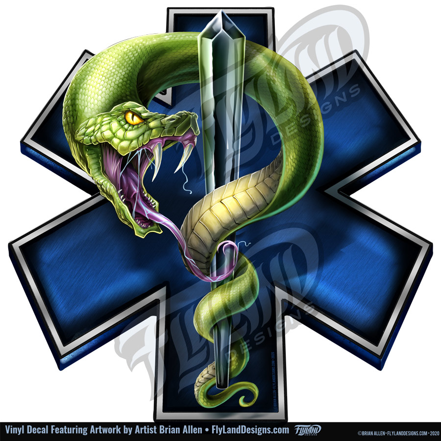 Ems star of life with snake vinyl decal flyland designs freelance