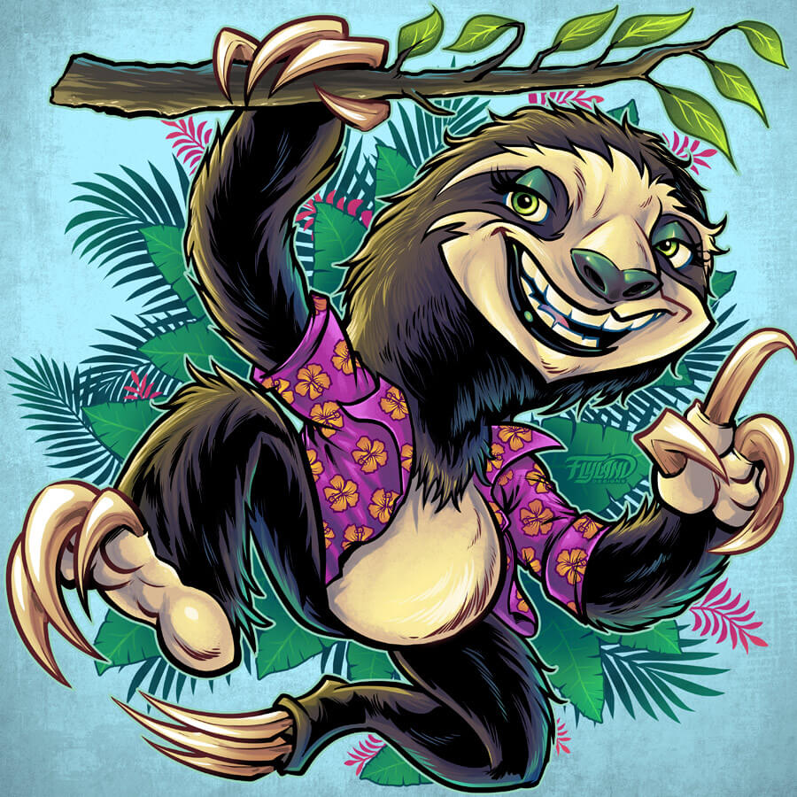 cartoon sloth animal in palm tre