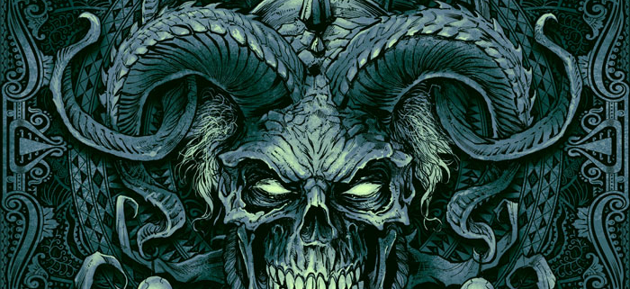 Evil skull jester album cover illustration