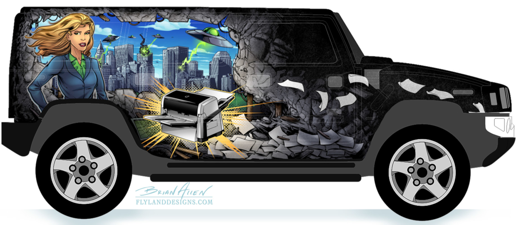 Comic Book Vehicle Wrap Flyland Designs Freelance Illustration And Graphic Design By Brian Allen