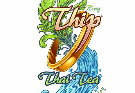 Bottle label design for tea featuring illustration.