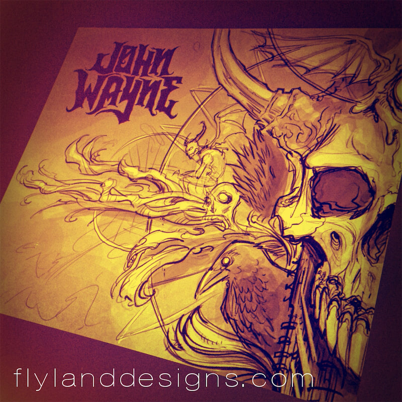Dark illustration of a skull, crow, and zombie for an album cover