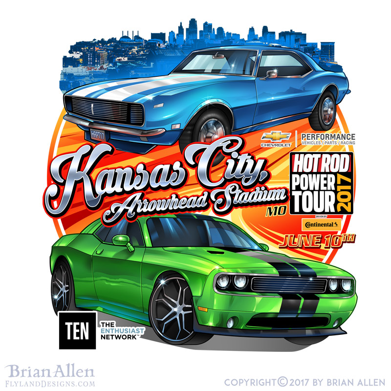 Hot rod muscle cars racing throu
