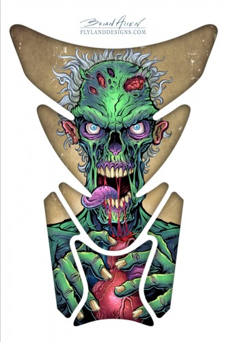 Illustration of a zombie eating a heart for a dirtbike decal
