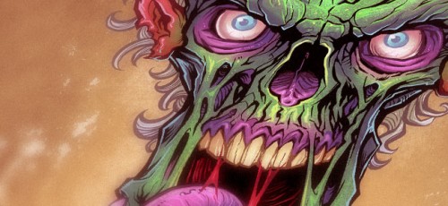 Illustration of a zombie eating a heart for a dirtbike decal