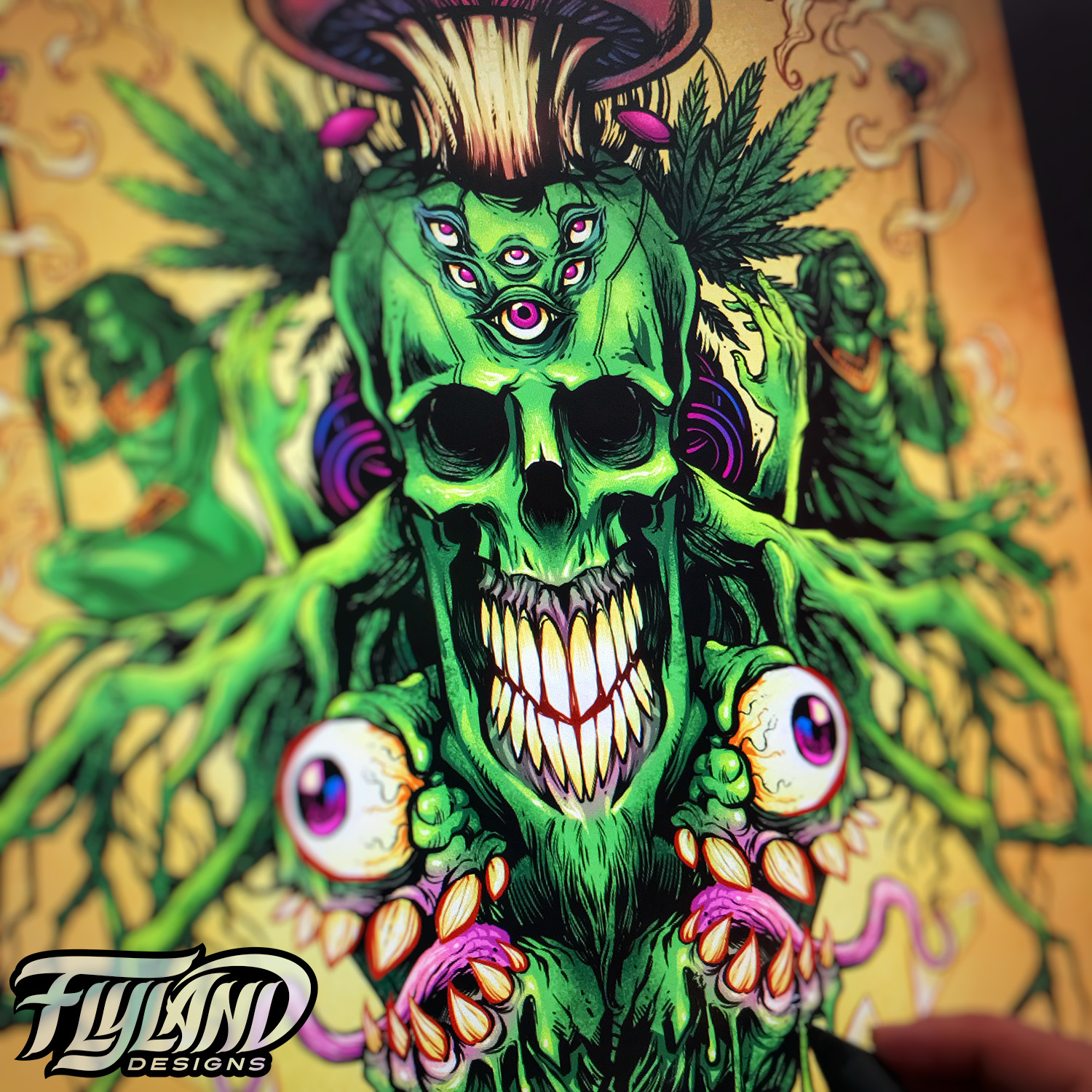 Download Marijuana Skull And Mushrooms Flyland Designs Freelance Illustration And Graphic Design By Brian Allen