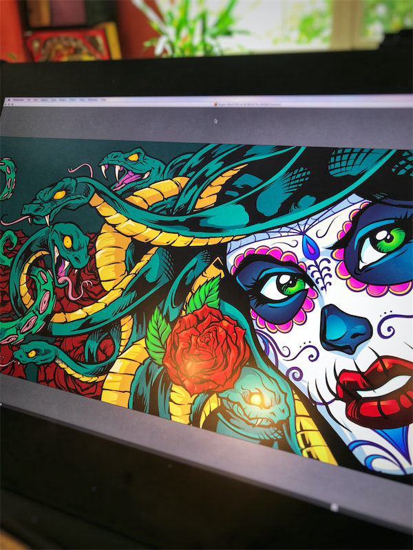 Medusa with a sugar skull face a