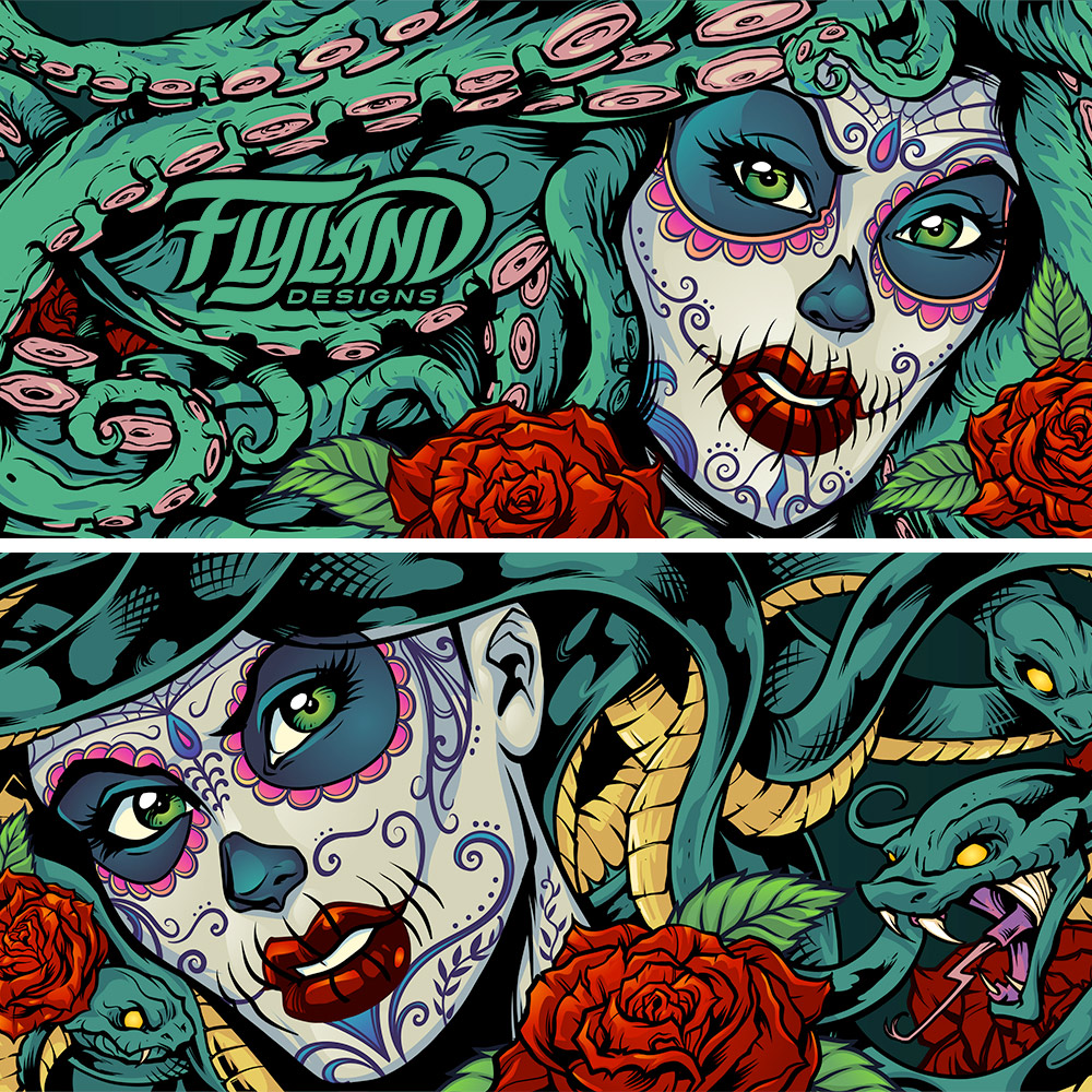 Medusa with a sugar skull face a