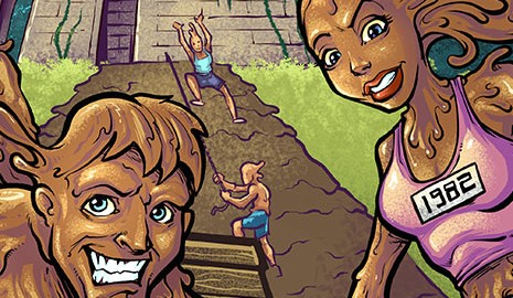 Illustration of mud people in a race for a poster