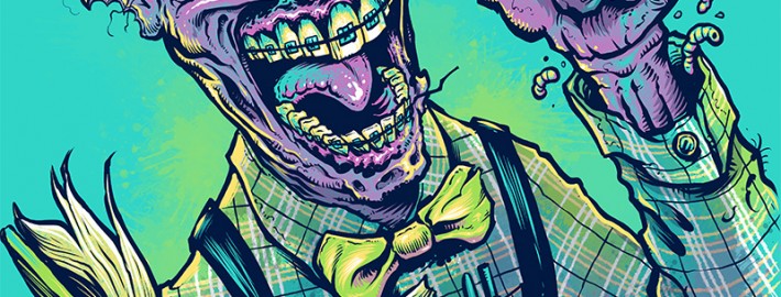 Zombie nerd wearing glasses and suspenders for a T-Shirt