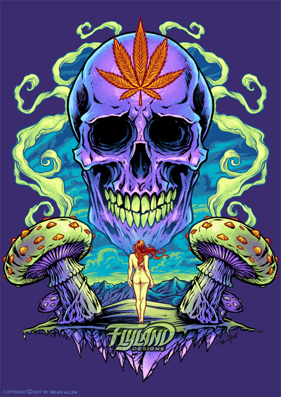 Download Purple Cannabis Skull With Mushrooms Flyland Designs Freelance Illustration And Graphic Design By Brian Allen