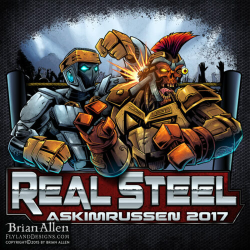 Illustration of two steel robots