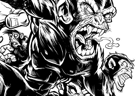 Evil monkeys jumping out of a barrel full of monkeys