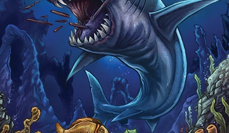 Underwater scene of a shark for a DTG rashguard