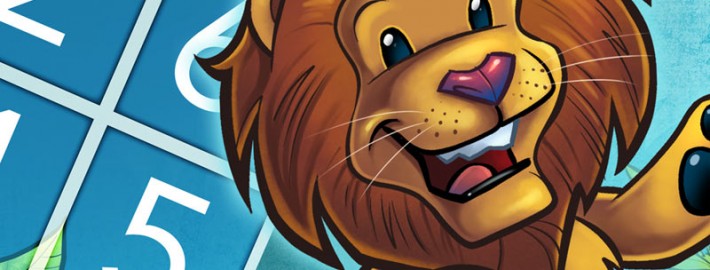 illustration of a cartoon lion in a jungle for a ipad app