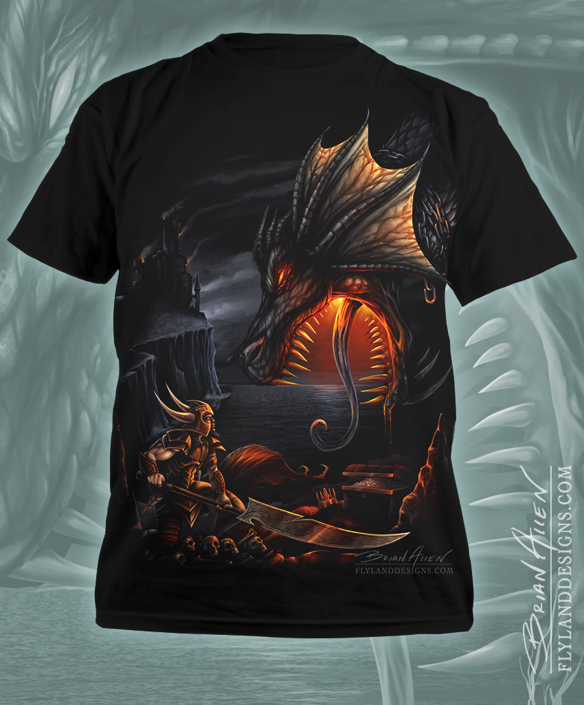 Spiral Dragon Borne T-Shirt | 100% Cotton Gothic Fantasy Black Tee - View #4